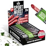 Grillido 25x Sportwurst Rind & Kräuter 500g mit 39% Protein | Snack Salami, Beef jerky, Wurstpaket, Würstchen,Trockenfleisch,Trockenfleisch für Menschen, Salami Sticks, Mini Salami, Protein Wurst