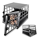 Juskys Alu Hundetransportbox M - 69x54x50 cm - Auto Hundebox robust & pflegeleicht - Gittertür verschließbar - Aluminium Transportbox für Hunde