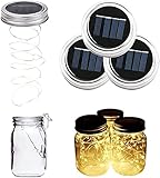 ALED LIGHT 3-Pack Solar Mason Jar Light Warm White 2 Meter 20 LED Lampen Silber Wire Fairy Deckel Licht für Glas Mason Jar Hängen Laterne Licht Garten Patio Dekorative Beleuchtung，Manson Jar nicht inb