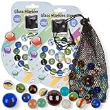 MIJOMA Glas Murmelspiel 2er-Set – 44 Bunte Glasmurmeln inkl. 2 Netzbeuteln – Klassische Klicker Murmeln für Kinder & Sammler – 22 Stück pro Beutel – Murmelspiel Set