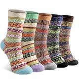 Yamobi 5 Paar Damen Herbst Winter Socken, Kuschelige Wollsocken,Wandersocken Thermosocken für Damen, Lange Atmungsaktive Socken,Damensocken für Alltag