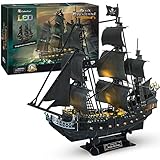 CubicFun Puzzle 3D LED 68 cm Black Pearl – Modell eines Bootes der Queen Anne's Revenge, Geburtstagsgeschenk für Erwachsene, 340 Teile