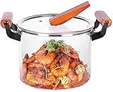 5L Klarglas Kochtopf, hohe Borosilikat-hitzebeständige transparente Glastopf mit Holzgriff für Gasherd, Gefrierschrank, Mikrowelle und Backofen