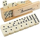 Domino-Set für Erwachsene, Domino,Klassische Brettspiele, Doppel-6 Domino-Familienspiele für Kinder und Erwachsene – Standard Doppel-Sechs Domino-Set mit 28 Steinen und Holzkassette, Juegos de Mesa