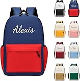 Personalisierte Schulrucksack Kinder mit Namen Aufsticken, Nylon Rucksack Schule für Mädchen & Jungen, Kita Kinderrucksack Kindergarten, Schultasche Kinder Reisen School Bag (Blau)
