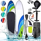 BRAST SUP Board Wave Design | Aufblasbares Stand up Paddle Set | 300-365cm viele Modelle | incl. Zubehör Fußschlaufe Paddel Pumpe Rucksack | Blau Grün Gelb Rot Türkis Orange Weiß | Speed 320