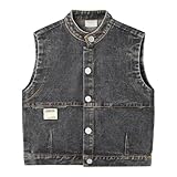 ANIMQUE Baby Kleinkind Denim Weste Frühling Herbst Ärmellose Jacke Jungen Mädchen Stehkragen Oberteil Einfarbig Klassisch Casual Knopf Oberbekleidung, Schwarz 90