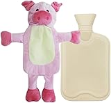 Wärmflasche mit Bezug,Wärmflasche Groß 1 Liter,Kinder Wärmflasche Kuscheltier,Bettflasche für Kinder,Wärmflasche Tier,Weiche Flaum Wärmeflasche,Gummi Wärmeflasche,Premium Wärmflasche (Schwein)