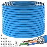 Cat7 LAN Kabel 150 meter, SFTP Dreifach Geschirmt Ethernet Kabel 150m, Außen Wasserdicht Direct Burial Netzwerkkabel, 24AWG Gigabit Internet Kabel zum Zuschneiden, (20 freie RJ45-Stecker)