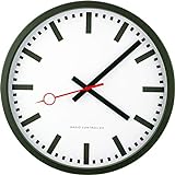 Eurotime Funkwanduhr, 35 cm, im Bahnhofsdesign, geräuscharmes Funkwerk, kein Ticken, Metallrahmen Mattschwarz, automatische Zeitein- und Zeitumstellung, für Wohnbereich oder Büro, 59530-05