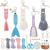 INFUNLY 5 Set Makramee-Set Mit Meeresmotiven Für Erwachsene DIY-Makramee-Armband-Schlüsselanhänger-Kits Makramee-Boho-Schlüsselanhänger Mit Anleitung Für Autoschlüssel Brieftaschen-Anhänger