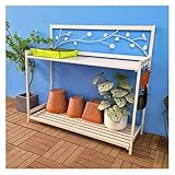 Pflanzenständer für den Innenbereich, Pflanzenständer aus Holz, Pflanztisch aus Metall für die Außenterrasse mit 2-stufigem offenem Regal, Gartenarbeitsplatztisch zum Bepflanzen (weiß)