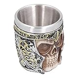 Miokycl Totenkopf-Tasse, Kunstharz, Edelstahl-Einlage, Rostfrei, Leicht, Klein, Wikinger-Tasse für Bar, Zuhause, Party