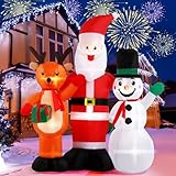 Wikay 6FT Weihnachten Aufblasbare Weihnachtsmann Rentier Schneemann mit LED Beleuchtet Giant Weihnachtsdeko Aussen Gartendekoration Aufblasbare Drinnen Draußen Weihnachtsdekoration Aufblasbar