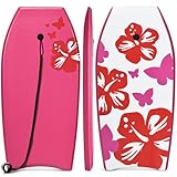 HOMASIS Schwimmbrett mit Zugseil, Bodyboard tragbar, Schwimmboard mit Blumenmuster, Surfbrett für Erwachsene & Kinder ab 14 Jahre, 105 x 51 cm, Rosenrot