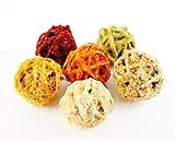 Hamster Spielzeug Snack Ball 6er Pack, Meerschweinchen und Kaninchen Spielzeug Beschäftigung aus Rattan, Knusprige Hamster und Kaninchen Leckerlies, Nager Zubehör, Kleintierfutter