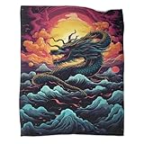 BBVNFLIR Flauschige Plüschdecke chinesischem Drachen über Regenbogen auf der Erde, Vier-Jahreszeiten-Aufdruck für multifunktionale Couch, Stühle und Bettdecken, 150 x 200 cm (60 x 80 Zoll)