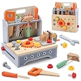 cute stone Holzwerkzeugkiste für Kinder, 2-in-1-Werkzeugkasten und tragbarer Bastelkoffer, Montessori-Spiele, Bauspiel für Jungen und Mädchen, ab 3 Jahren