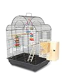 27,5 Zoll Käfigständer, Sittichkäfig aus Schmiedeeisen mit ausziehbarem Tablett, schwarzer Vogelkäfig for Sittiche, Unzertrennliche, Nymphensittiche, Wellensittiche – kleine/mittelgroße Vögel(Black)