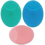 MMSGA Silikon Baby-Badebürste, Kopfhaut-Massagebürste, Babybettbürste, Shampoo, manuelle Gesichtsreinigungsbürste für Erwachsene, Peeling-Bürste, ultraweiches Silikonpinsel (Blau+Rosa+Grün)