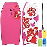 RELAX4LIFE Schwimmbrett tragbar, Schwimmboard mit Halteleine, Rutschfestes Surfbrett für Kinder & Erwachsene, Surfboard bis 85 kg belastbar, Bodyboard Shortboard, 104 x 52 x 6cm, XPE HDPE (Rosa)