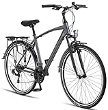 Licorne Bike Premium Trekking Bike in 28 Zoll - Fahrrad für Herren, Jungen, Damen und Herren - 21 Gang-Schaltung - Herren Citybike - Männerfahrrad - Life M-V-ATB - Grau/Schwarz