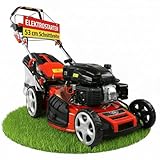 HECHT 5-IN-1 Benzin Rasenmäher – leistungsstarker 4 Takt Eco Motor 4,4 kW (6,0 PS) – Elektrostart – 53 cm Schnittbreite – 75 l Fangkorb – Radantrieb – patentierte Räder – Mulchmäher