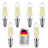 Wenscha E14 Kerze C35 LED Lampe, 6er 4W E14 Glühbirne Warmweiß 2700K ersetzt 40W Halogenlampe, E14 Leuchtmittel Birne E14 Filament Fadenlampe Glas, AC 220V-240V, nicht dimmbar