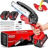 Mini-Akku-Kettensäge 6 Zoll mit 880W reinem Kupfermotor, 2 Akkus, 2 Ketten und Sicherheitsverriegelung – ideale Elektrische Handkettensäge für präzises Schneiden von Ästen und Holz im Garten