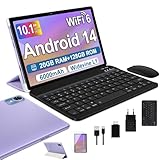 fezawio Android 14 Tablet 10 Zoll 20GB RAM+128GB ROM, Octa-Core Tablet WiFi 6, 6000mAh, (1TB TF) mit Tastatur und Maus+EIN Jahr Bildschirmversicherung - (lila)