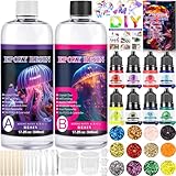 POWZOO Epoxidharz mit Härter 1016 ml,Glasklar Gießharz Set Epoxidarz, Mit Farbe,Glitzer, holzstäbchen, Handschuhe, messbecher,1: 1 Verhältnis für Kunstprojekt, schmuckherstellung, Handwerk