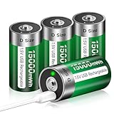 Palogreen USB D Akku Lithium/15000mWh - 4 Stück 1,5V USB D Zellen Batterien Wiederaufladbar Akkus Schnellladung in 4 Stunden Mit Typ C Ladekabel