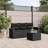 JUDYY 4-tlg. Garten-Sofagarnitur mit Kissen Schwarz Poly Rattan, Lounge Gartenmöbel Set, Möbelsets, Balkon Möbel, Gartenlounge, Gartensofa - 3218655