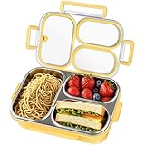 VICDUEKG Brotdose mit 3 Fächern, Bento Box Kinder, 1000ml Lunchbox aus Edelstahl, Meal Prep Box Erwachsene, SpüLmaschinenfest, BPA-Frei Und Wiederverwendbar