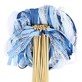 30 Stück Wedding Wands mit 2 Glocke und Hochzeitsbändern Blau Hochzeitsstäbe Hochzeit, Zauberstäbe Hochzeit Luftschlangen mit Holzstäbchen Glücksstäbe für Hochzeiten, Geburtstage, Feiertagsfeiern