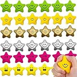 36 Stück Stern Lächeln Gesicht Stressbälle, 5cm Sternform Antistressball für Kinder Erwachsene 6 Stile Mini Stressabbau Bälle Spielzeug für Schule Belohnung Student Party Tasche Füllstoffe