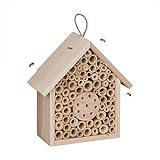 Relaxdays Bienenhotel, Holz, Insektenhotel Wildbienen, Garten, Balkon, zum Aufhängen, HxBxT: 20,5 x 19,5 x 8,5 cm, Natur
