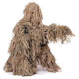 5-Teilige 3D Ghillie Suit Camouflage Jagdbekleidung Ghillie Suit Einschließlich Jacke,Hose,Kapuze,Tragetasche Tarnanzug Herren für CS Dschungeljagd Tierfotografie,DryGrass-Kids