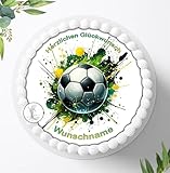 Tortenbild, Zuckerbild,Fußballfeld, Fußball, Personalisiert mit Foto und mit oder ohne Wunschname, Essbares Foto für Torten, Tortenbild zum Geburtstag, Tortenaufleger Ø 20cm - 2072z