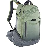 EVOC TRAIL PRO 26l Protektor Rucksack für Fahrradtouren, Backpack (LITESHIELD PLUS Rückenprotektor, leichter Fahrradrucksack, breite Hüftflossen, 3l Trinkblasenfach, Größe: S/M), Olive/Carbon Grau