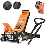 Verda Wagenheber hydraulisch 3T (75-515) mit Fußpedal + 2X Gummi + D-Griff + Handschuhe Rangierwagenheber, Profi, Doppelpumpsystem Doppelkolben, Heber, Ständer, Flache, Werkstatt, Wohnmobil, PKW