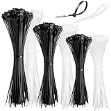 AMSGANK 300 Stück Kabelbinder Schwarz Weiß Set, 100/200/300mm Selbstsichernder Kabelbinder UV-Beständig Nylon Kunststoff Kabelbinder Multifunktionaler für Kabelmanagement, Gartenarbeit