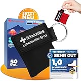 Schutzblick® Premium Beatmungsmaske Schwarz - [50 STÜCK] CPR Face Shield einzeln verpackt - Beatmungstuch Schlüsselanhänger für eine sichere Beatmung, Life Key mit Rückschlagventil - inkl. Anleitung