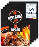 Extra große BBQ Grillmatte für Gasgrill, Elektro und Holzkohle (5er Pack) 50 x 40cm - Wiederverwendbare, hitzebeständige Grillmatten für Holzkohle, Teflon Grillmatte, Grillfolie, Grill Zubehör