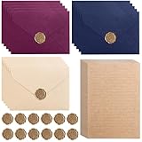 50 Stück Briefpapier mit Umschlag Set, 15 Leinenumschlag Umschläge und 20 A5 Briefpapier Vintage Papier mit Wachssiegel-aufkleber, Umschläge für Geburtstag, Hochzeits Einladung Grußkarten