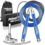 PrimaFIT Springseil Erwachsene Fitness Pro Speed Jump Rope 3m Seilspringen Verstellbar Mit Gewichten, 2 Kugellager & Anti-Rutsch Griffe, Profi Skipping Für Boxen, MMA, Crossfit, Extra Stahlseil,Tasche