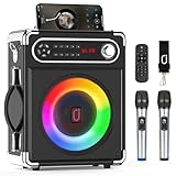 JAUYXIAN Karaoke Maschine mit 2 Mikrofones, Bluetooth Lautsprecher, Party-Soundsystem Tragbarer Lautsprecher Musikbox mit LED-Leuchten unterstützt USB/TF-Karte/AUX/FM/Rec für Party und Draußen