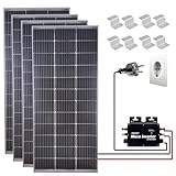 FEDAPURY Balkonkraftwerk 600 Watt Komplett Steckdose Set Photovoltaik Solaranlage Steckerfertig Mini PV Anlage 4 Stück 150w Solarpanel 600W Mikro Wechselrichter