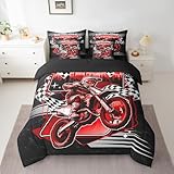 Feelyou 7-teiliges Bettwäsche-Set für Kinder, Dirt Bike, Doppelbett, Extremsport-Bettwäsche-Set mit Bettlaken, für Jungen und Mädchen, Rennen, Motocross-Bett in einer Tasche, Motorrad, Teenager,