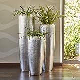 Edle & Hochwertige Pflanzvase/Pflanzkübel - Fiberglas - Mit Einsatz – Indoor – Metallic/Metallisch Blumenkübel/Pflanzgefäß/Vase/Kübel (Medium: 100cm, Silber)